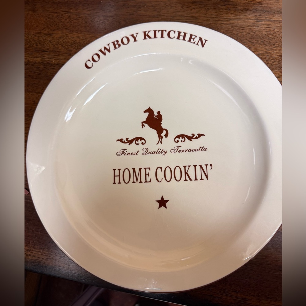 Western Home Cooking 11” Dinner Plate Glazed Clay Decor or Dining Kitchen Cowboy